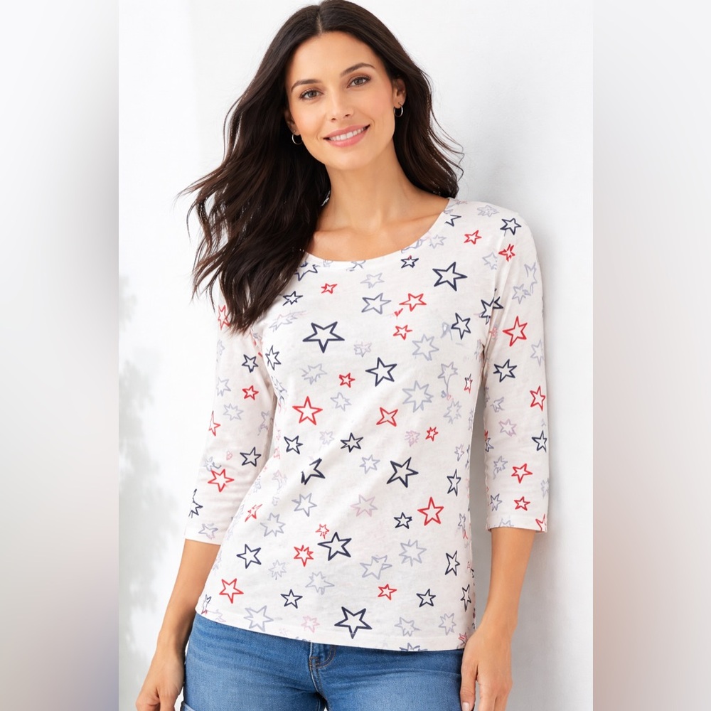 Talbots Star Print Scoop Neck Top Large EUC